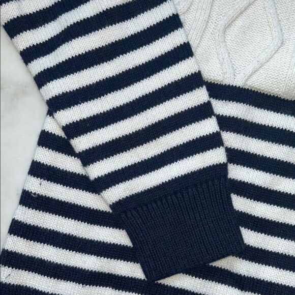Talbots White and Navy Striped Turtleneck Sweater - Picture 3 of 6
